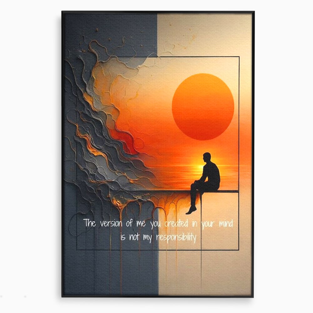 Tablou canvas cu tablou canvas cu silueta pe fundal de apus, in rama de aluminiu negru